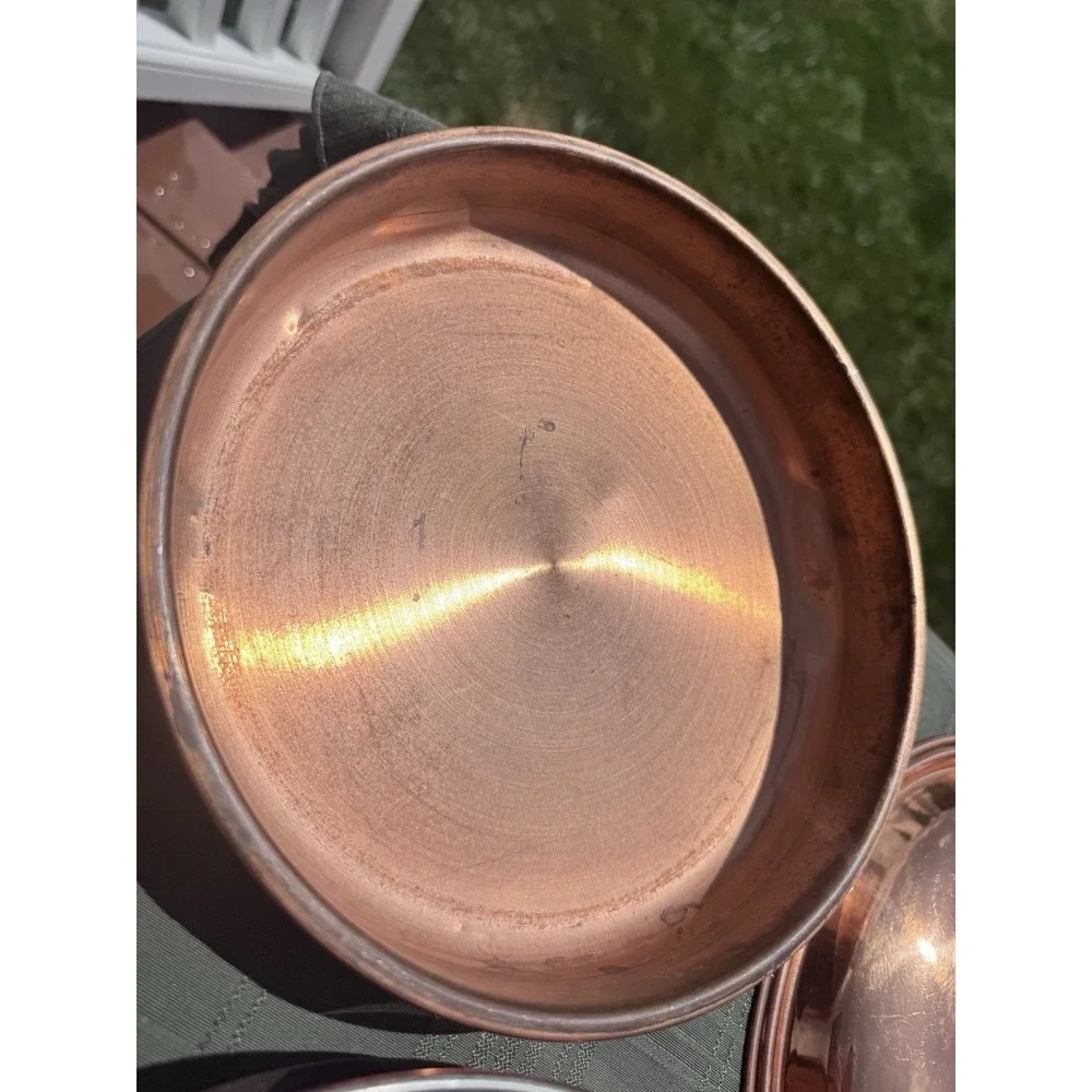 Vintage Italian 3 Piece Copper Double Boiler Chafing Pan Wood Handle Lid 9.25